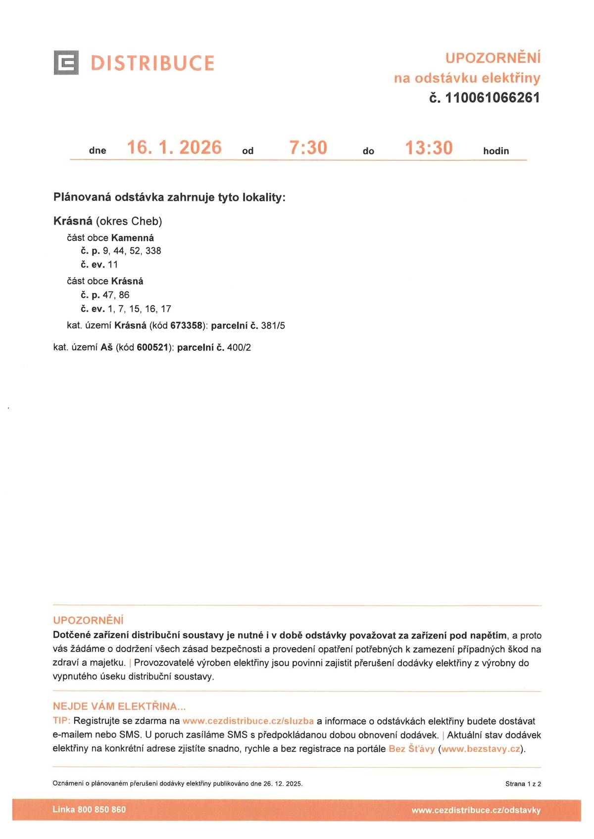 16.01.2026 od 07:30 do 13:30