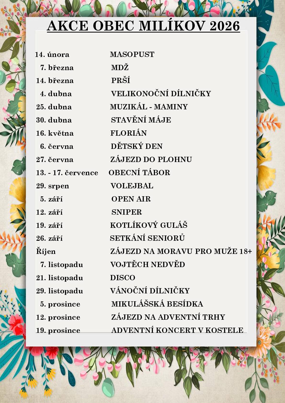 Přehled akcí, které nás v novém roce čekají.