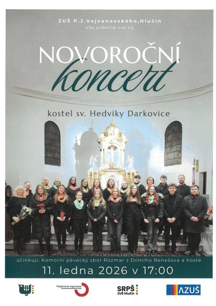ZUŠ P.J. Vejvanovského, Hlučín Vás zve na Novoroční koncert v kostele sv. Hedviky v Darkovicích v neděli 11.01.2026 v 17.00 hod.