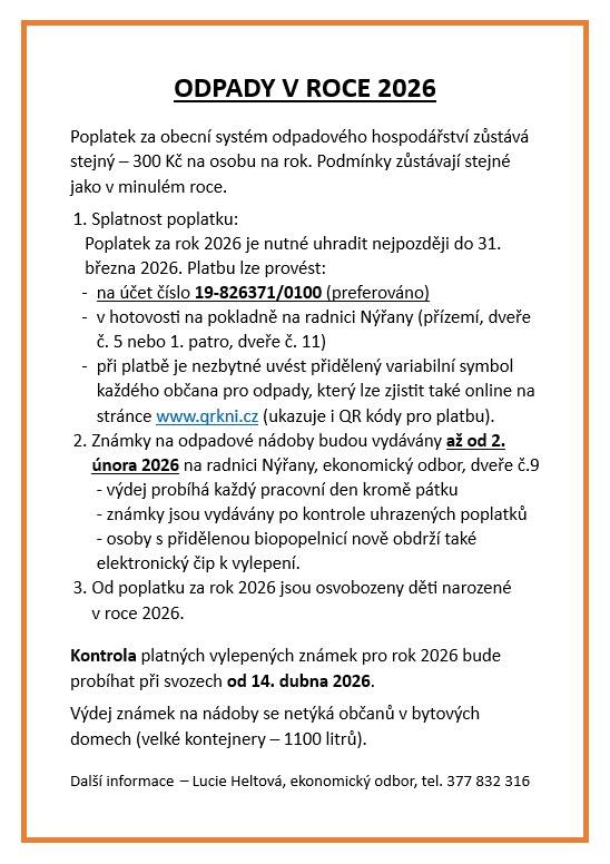 Poplatek se nemění - 300 Kč na osobu, splatnost do 31. března, výdej známek až od února, kontrola platnosti od 14. dubna