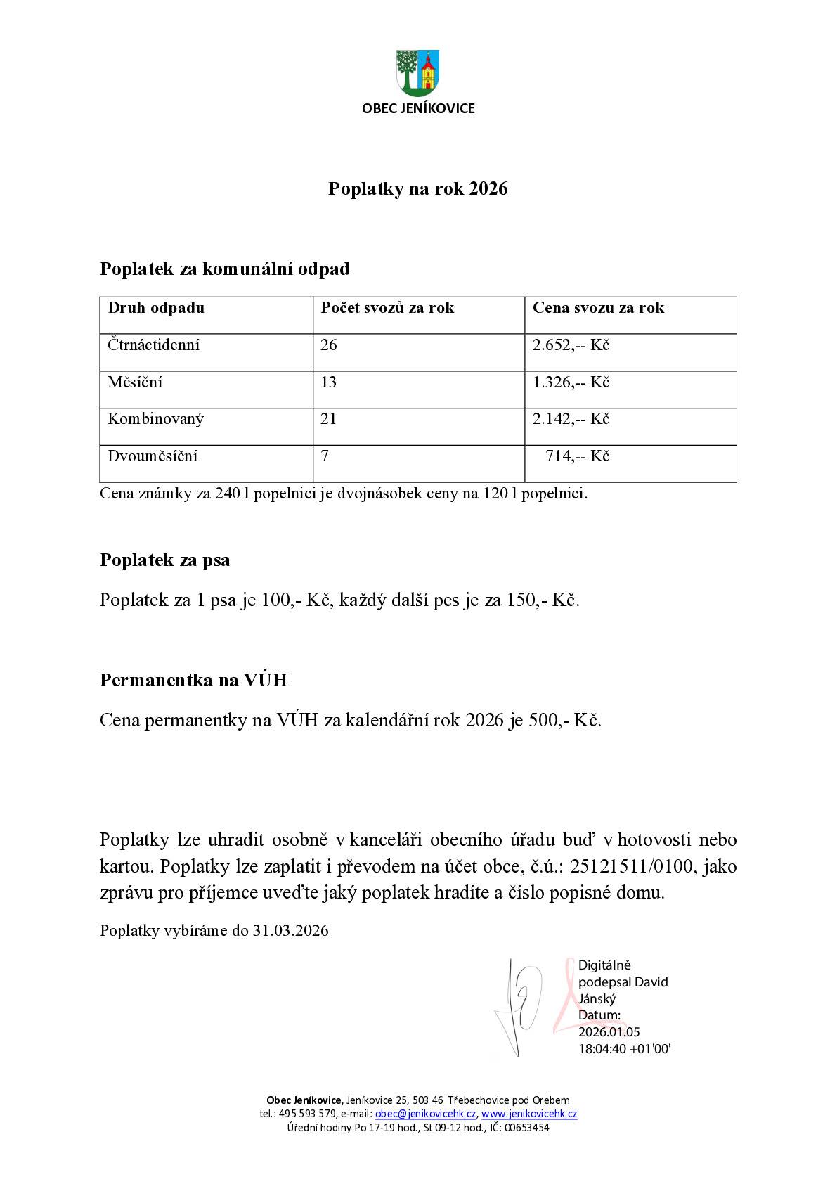 Poplatky na rok 2026
