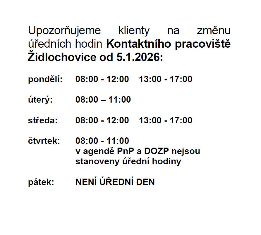 Změna úředních hodin od 5.1.2026