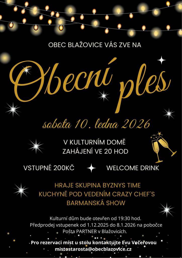 Obec Blažovice vás zve na Obecní ples.