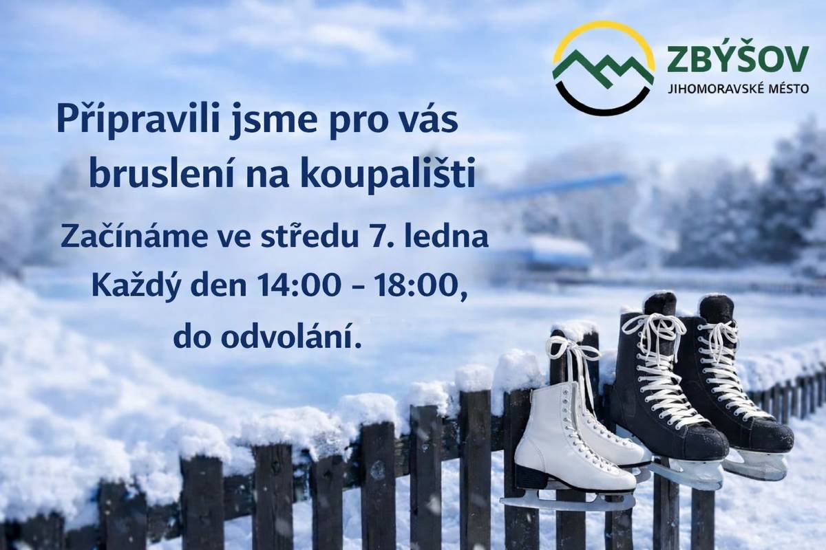 Pojďte bruslit na koupaliště.   Poděkování míří k vedení městského koupaliště, pracovníkům TS a našim hasičům za technickou přípravu.   Zítra můžeme začít.