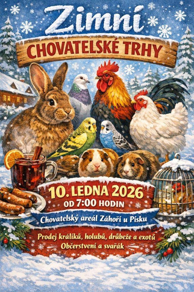 Český svaz chovatelů Záhoří vás srdečně zve na chovatelské a pěstitelské trhy, které se konají 10.1.2026 v novém areálu v Horním Záhoří, čp. 130. Tradičně každou druhou sobotu v měsíci od 7 hodin.