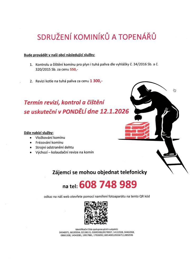 sdružení kominíků - termín revizí , kontrol a čištění komínů