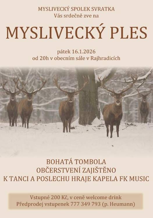 se koná v pátek 16. ledna 2026 v obecním sále v Rajhradicích
