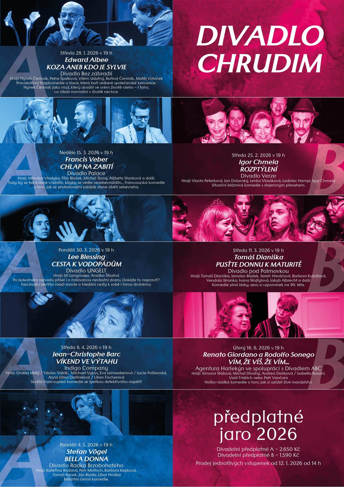 Dobrý den, děkujeme všem, kteří s námi byli, navštěvovali naše akce a představení a zároveň se podíleli na jejich organizaci i spolupráci. Velmi si vážíme vaší podpory. Těšíme se na další akce, divadla, koncerty, promítání. Zveme Vás na následující akce:  JAZZ VE VINÁRNĚ – PETR KALFUS TRIO • 13.1. v 19 h, Vinárna Muzeum REPREZENTAČNÍ PLES KRÁLOVSKÉHO VĚNNÉHO MĚSTA CHRUDIM   Srdečně Vás zveme v pátek 23.1. do krásných prostor Muzea v Chrudimi. Večerem bude provázet Jana Paulová. K tanci a poslechu hraje Big Band Chrudim. Večer zpříjemní Královská tombola.  VODNICKÁ POHÁDKA • 27.1. v 17 h, Malá scéna divadla DIVADELNÍ PŘEDPLATNÉ A, B • prodej pro nové předplatitele v pokladně divadla VERONIKA VOMÁČKOVÁ – POŘÁD ROVNĚ, ... • výstava otevřena ve Výstavní síni Chrudim KINO CHRUDIM   vyberte si žánr podle nálady a užijte si skvělý filmový zážitek zahájení prodeje na další období v pondělí 5.1. ve 14 h  MĚŠŤANSKÁ RESTAURACE MUZEUM • přijďte na polední menu  Zveme Vás i na další akce ostatních pořadatelů:  Makropulos musical, VČD Pardubice • 7.1. Kniha džunglí, Impérium zábavy • 16.1. Dvě na tripu, DS J.N.Štěpánka • 18.1. Pololetní žákovský koncert ZUŠ Chrudim • 20.1.  Hezký den přeje Chrudimská beseda, sledujte i náš Facebook | Instagram