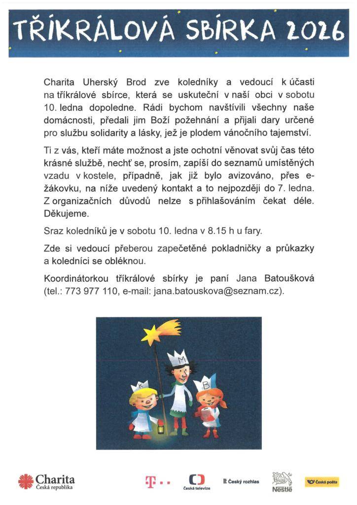 Tříkrálová sbírka 2026 - 10.01.2026