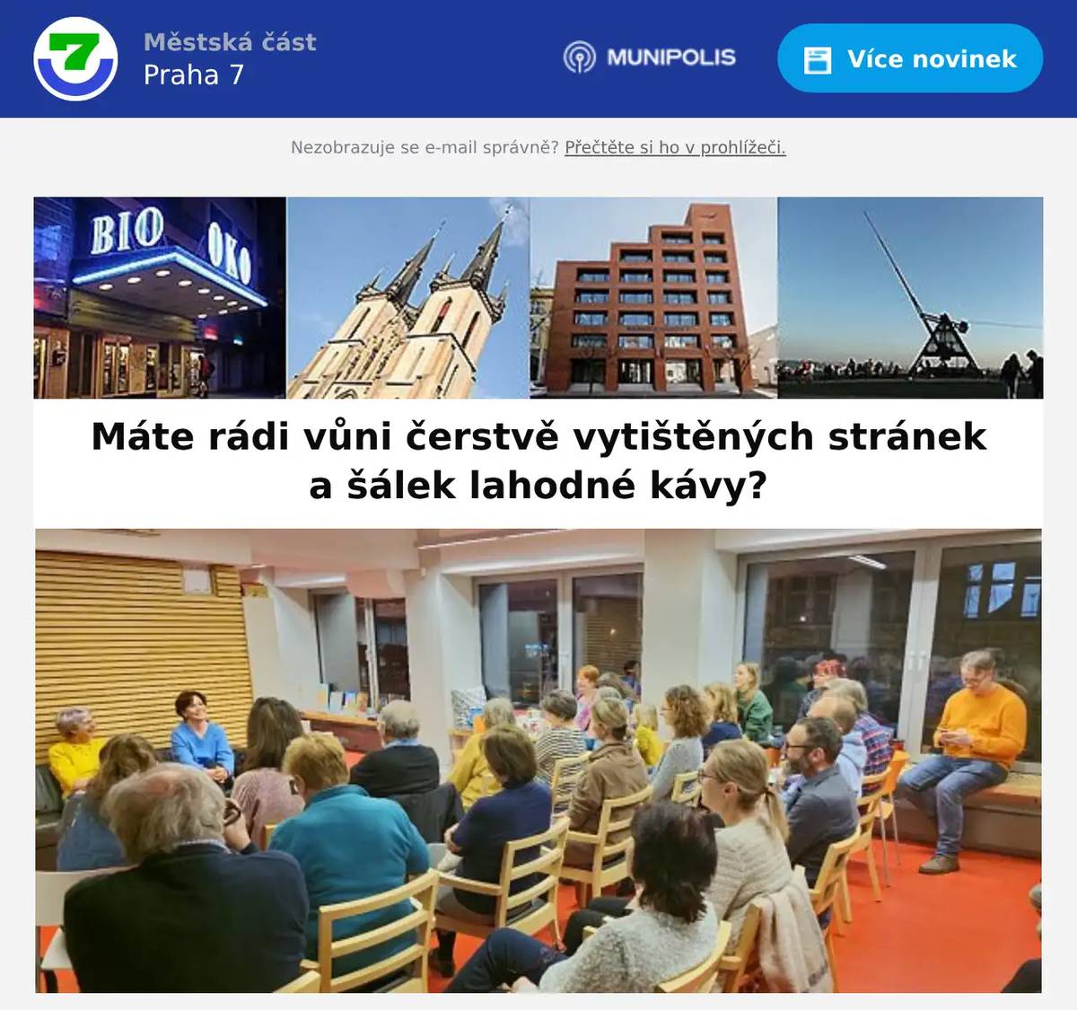 Společně s divadelním spolkem Ty-já-tr vás zveme na další večer plný literatury a inspirativních rozhovorů. Knižní kavárna probíhá každé druhé úterý v měsíci v pobočce Městské knihovny Praha – Sedmička (Tusarova 35).Úterý 13. ledna v 18.00 hodin Téma: Knižní influenceři Hosty Knižní kavárny budou Zdenka Jindráková – Knížku, kafe a klid a Tomáš Fojtík – Literární s(n)obi. Moderuje Radka Tesárková, Divadelní spolek Ty-já-trVstup volný