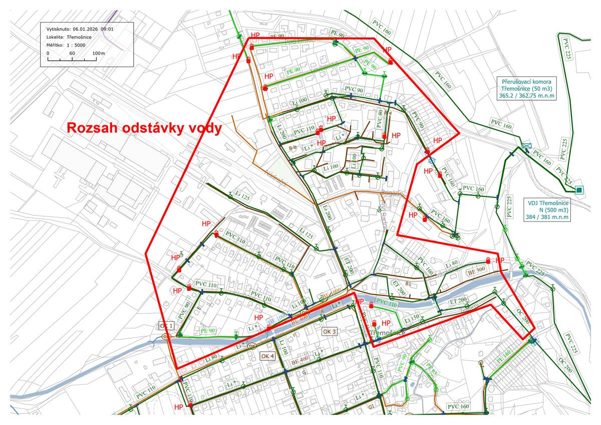 Ve středu 7. ledna 2025  bude v Třemošnici probíhat odstávka pitné vody z důvodu havárie na vodovodním řadu  v ulici Tovární. Od 8.00 do 14.00 hodin nebude voda dostupná pro velkou část města (viz. přiložená mapka , zveřejněno také na  https://www.tremosnice.cz/mesto/odstavka-vody-v-tremosnici-4025cs.htmlwww.tremosnice.cz ). Cisterny s  pitnou vodou nebudou přistaveny, a proto prosíme občany, aby se předzásobili. Děkujeme za pochopení a omlouváme se za způsobené komplikace.