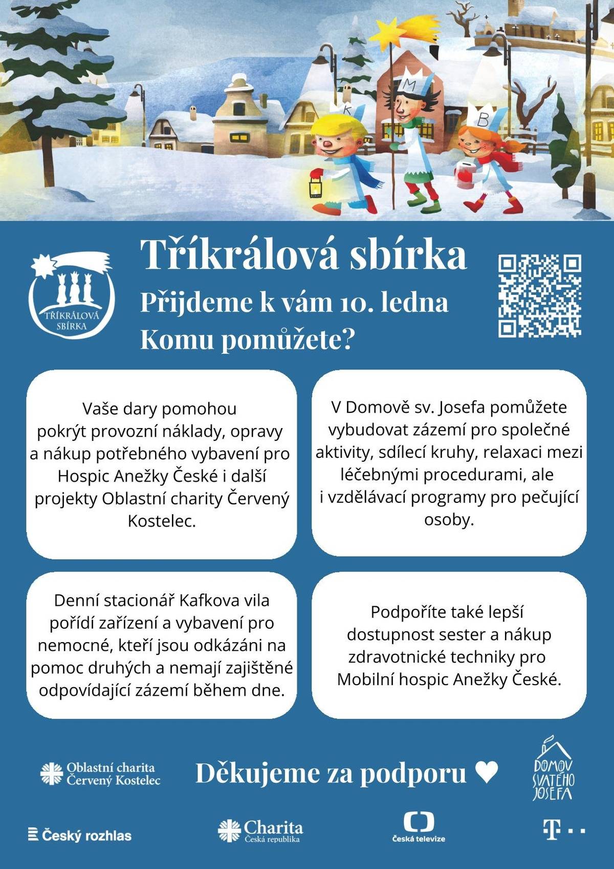 Tříkrálová sbírka proběhne ve všech našich obcích v sobotu dne 10.1.2026.