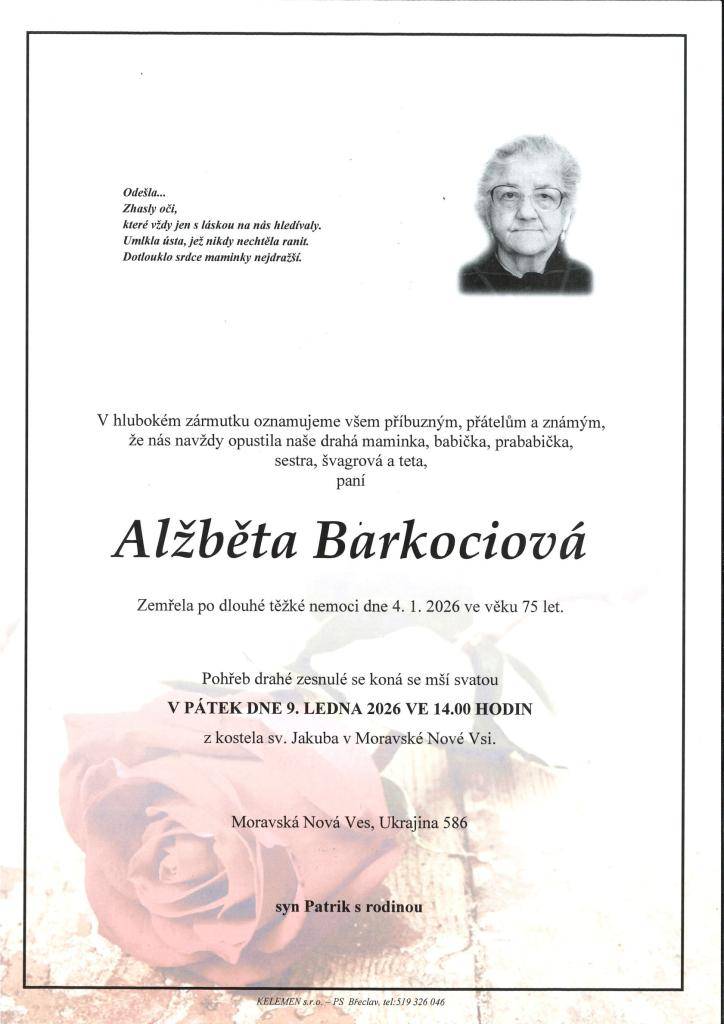 Alžběta Barkociová †04.01.2026