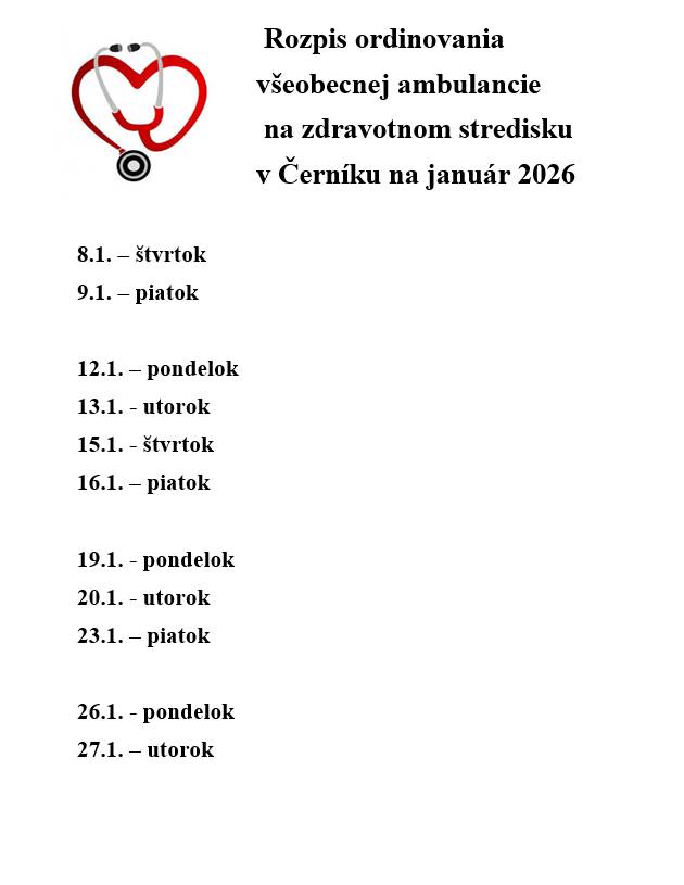 Ordinovanie všeobecných lekárov na január 2026