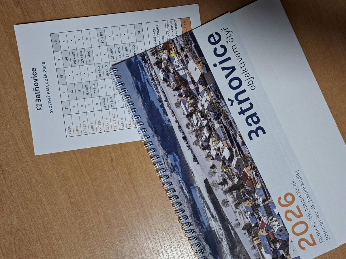 Zbývají nám poslední kusy stolního kalendáře 2026. K dispozici je také tištěný kalendář svozu komunálního a bio odpadu 2026. Vyzvedněte si je na úřadě.