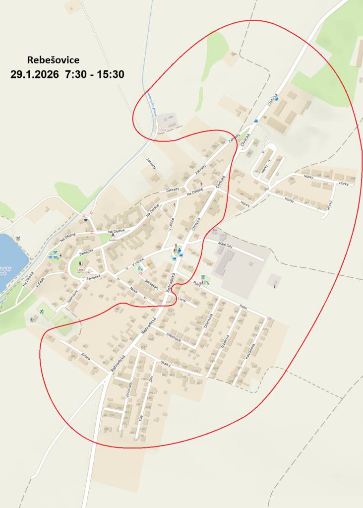 Rajhradická od č.p.90 a 154 mimo č.p.117 až po konec obce směr Rajhradice, ul. Stráně, Vinohrady, Díly, Skalky, Ořechová, Topolová, Kaštanová, Luční, Malé díly, Horky, Zahrady ČOV, Chrlická od č.p.410 po konec obce směr Chrlice včetně stanice RWE u dálnice, BYTOVKY, VOJSKO, U SÝPKY, ZD