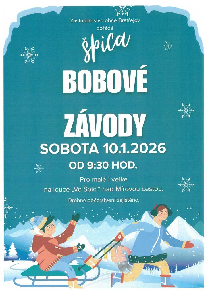 V sobotu 10.1.2026 se uskuteční tradiční bobové závody "Ve špici"