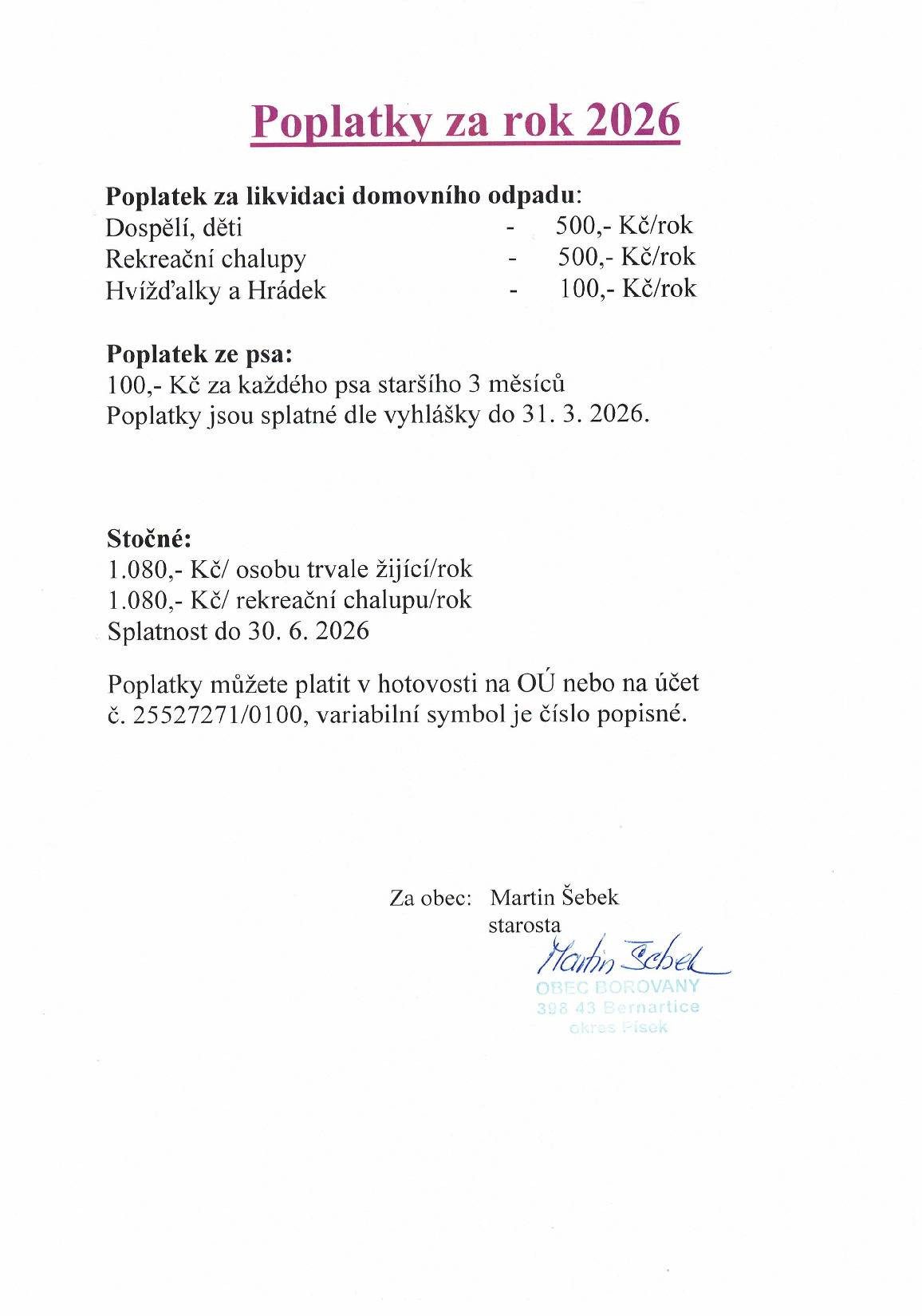 INFORMECE - POPLATKY ROK 2026