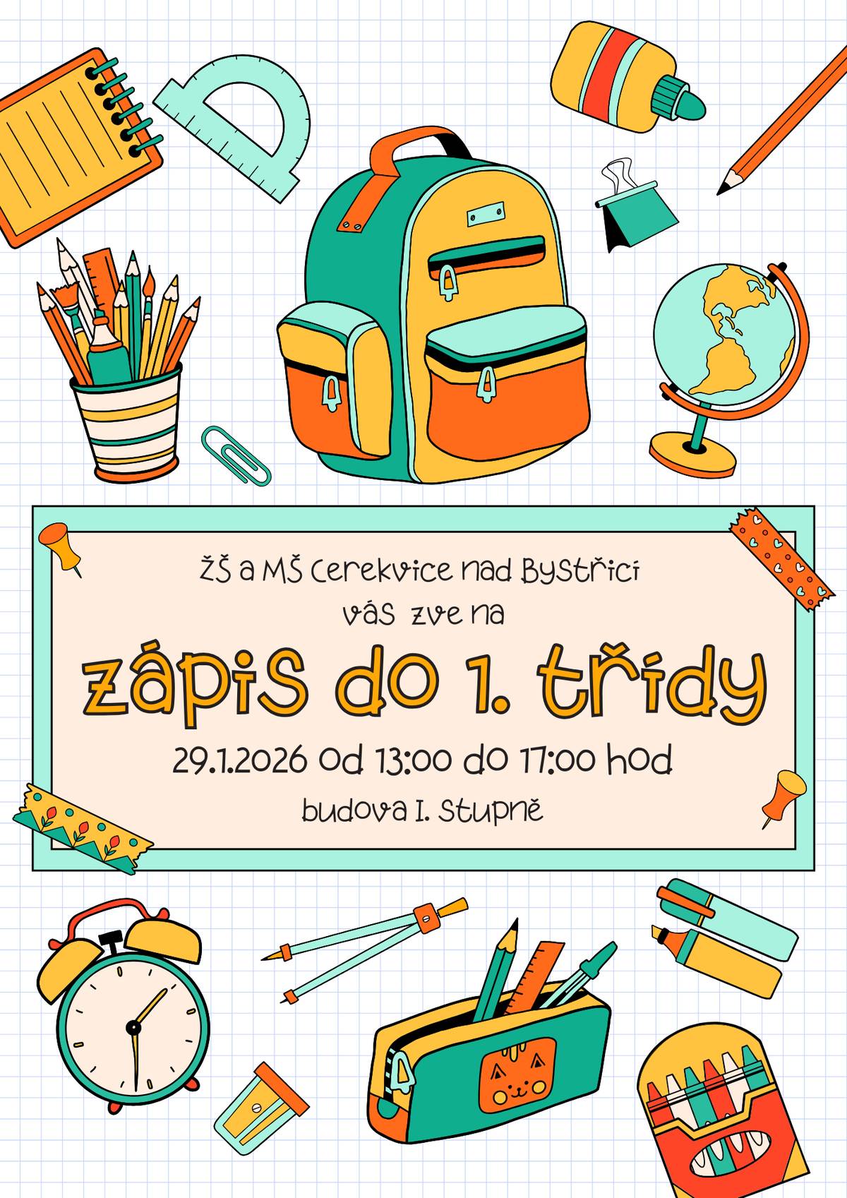 Zápis do první třídy na ZŠ Cerekvice nad Bystřicí proběhne již 29.1.2026.