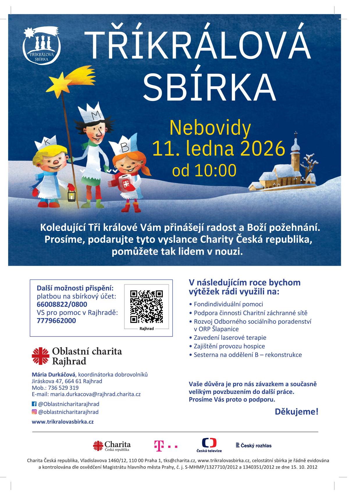 Tříkrálové koledování proběhne v neděli 11. ledna 2026 od 10 hodin.