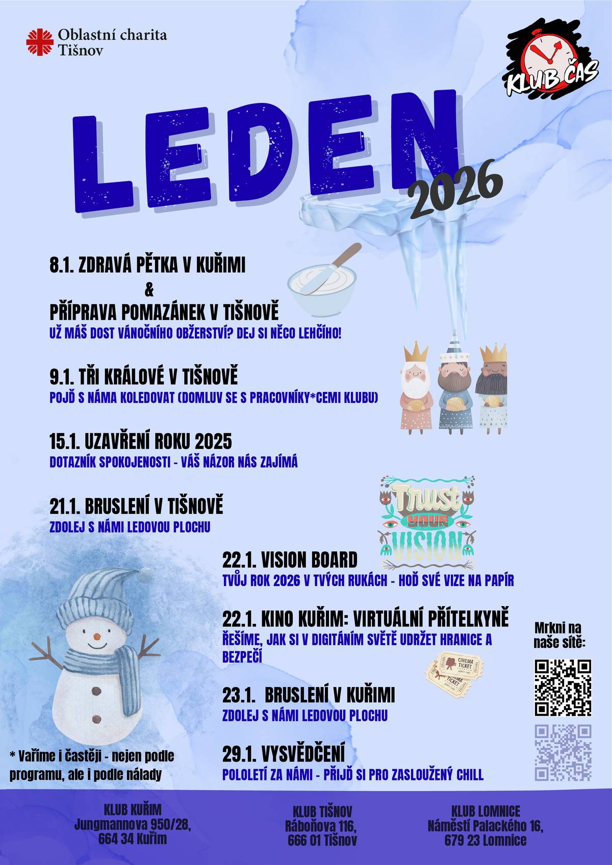 Oblastní Charita Tišnov pořádá v měsíci lednu různé aktivity, na které Vás zve.