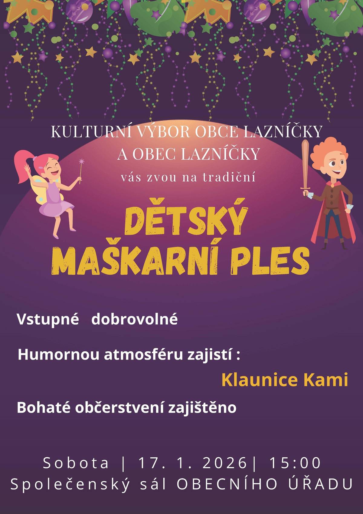 Sobotní odpoledne 17. 1. 2026 bude patřit dětem