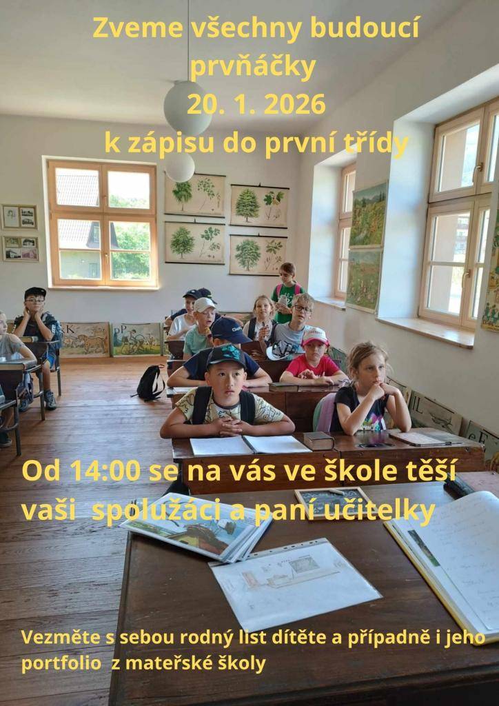 20.1.2026 od 14h zápis žáků do 1. třídy