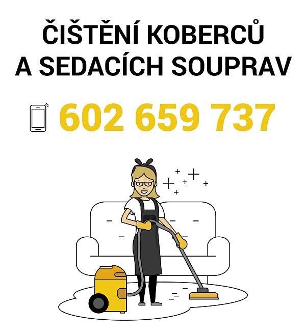 Potřebujete vyšistit koberce, sedačku nebo čalouněné židle? Pak neváhejte a kontaktujte nás. Provádíme hloubkové čištění koberců a čalounění vysokotlakým čističem Kärcher. Kontaktní telefon: 602 659 737.
