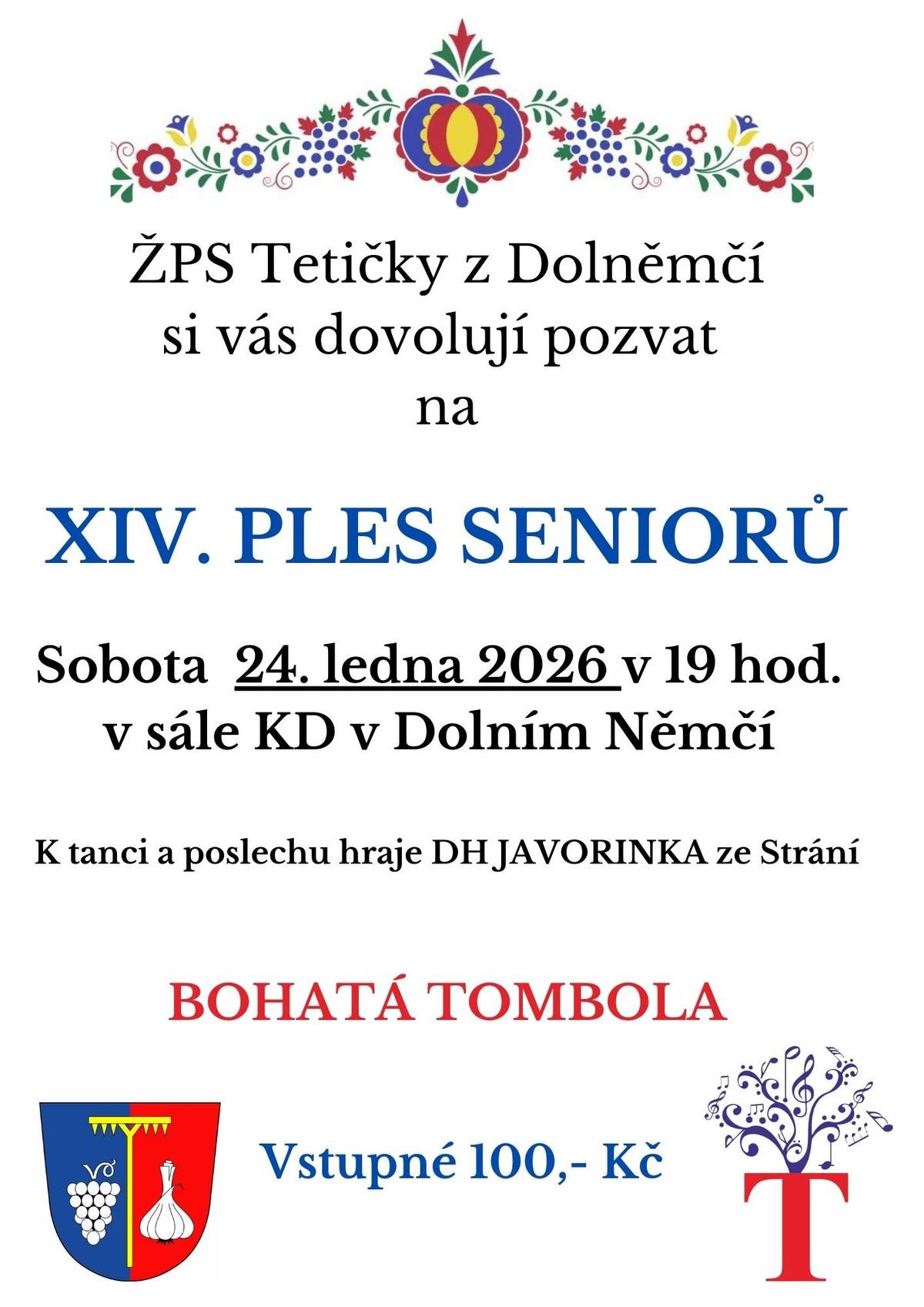 ŽPS Tetičky Vás zve na Ples seniorů 24. 1. 2026.