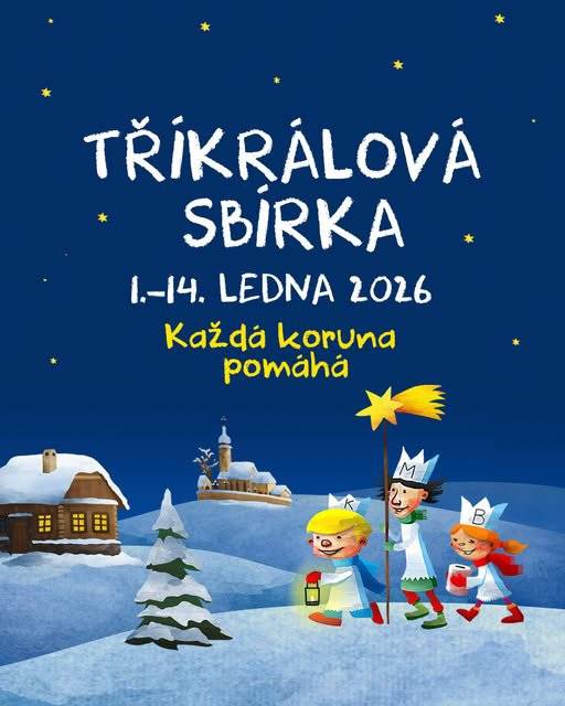 V sobotu 10.1.2026 proběhne v naší obci pod záštitou Charity Vyškov Tříkrálová sbírka.  Kašpar, Melichar a Baltazar se budou pohybovat po obci od ranní deváté hodiny.