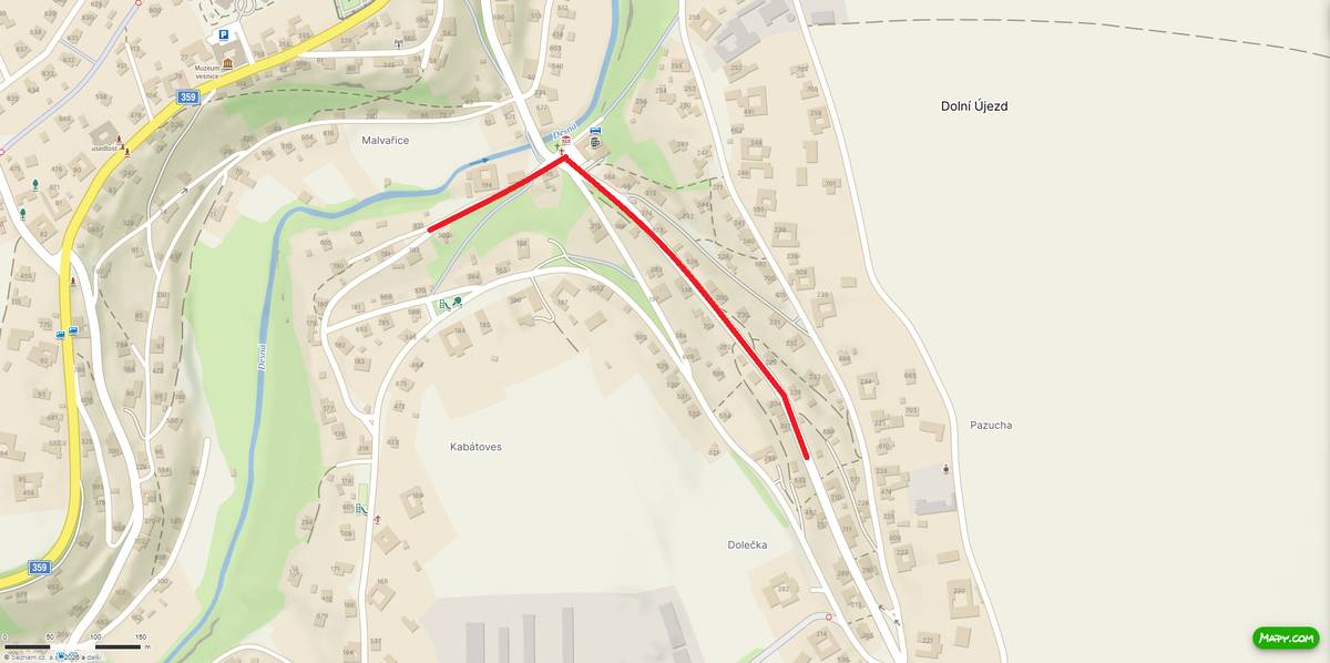 Provozovatel vodovodu společnost VHOS a.s. oznamuje přerušení dodávky vody z důvodu provedení opravy na vodovodním řadu v místní části Dolečka a Kabatoves – viz. mapa (červeně vyznačeno). Předpokládaná doba přerušení dodávky vody:   ČTVRTEK 8.1.2026 8:00 až 13:00