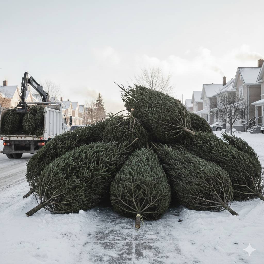 Zber vianočných stromčekov v obci.