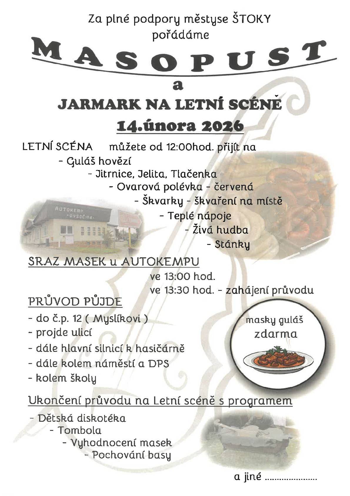 Masopust a jarmark na letní scéně ve Štokách