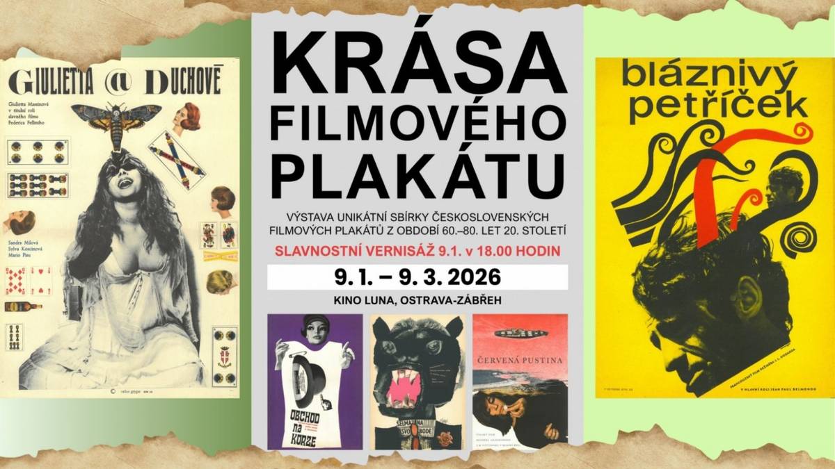 Kolekce československé filmové grafiky ze 60. až 80. let minulého století bude k vidění od 9. ledna do 9. března 2026 v Kině Luna v Ostravě-Zábřehu. Výstava je zdarma a přístupná v souladu s provozní dobou kina. Expozici zahájí vernisáž 9. ledna od 18.00 hodin a představí přibližně padesát děl ze soukromé sbírky, která patří k nejrozsáhlejším v České republice a čítá dnes okolo 5 000 exemplářů formátu A3. Příchozí se seznámí s tvorbou předních grafiků zlaté éry československého plakátu, mezi něž patří Karel Teissig, Zdeněk Ziegler, Karel Vaca, Jiří Balcar, Milan Grygar či Karel Vyleťal.  Výběr v Kině Luna pochází ze soukromé sbírky Lukáše Verfla. Její základ tvoří plakáty z bývalého kina v Novém Bydžově, sbírka se následně rozšířila díky systematickému sběru i darům původních pracovníků kin. Podrobnosti k akci najdete na: https://www.kulturajih.cz/cz/aktuality/480-do-ostravy-miri-hvezdy-zlate-ery-filmove-grafiky-kino-luna-je-predstavi-na-unikatni-vystave.html