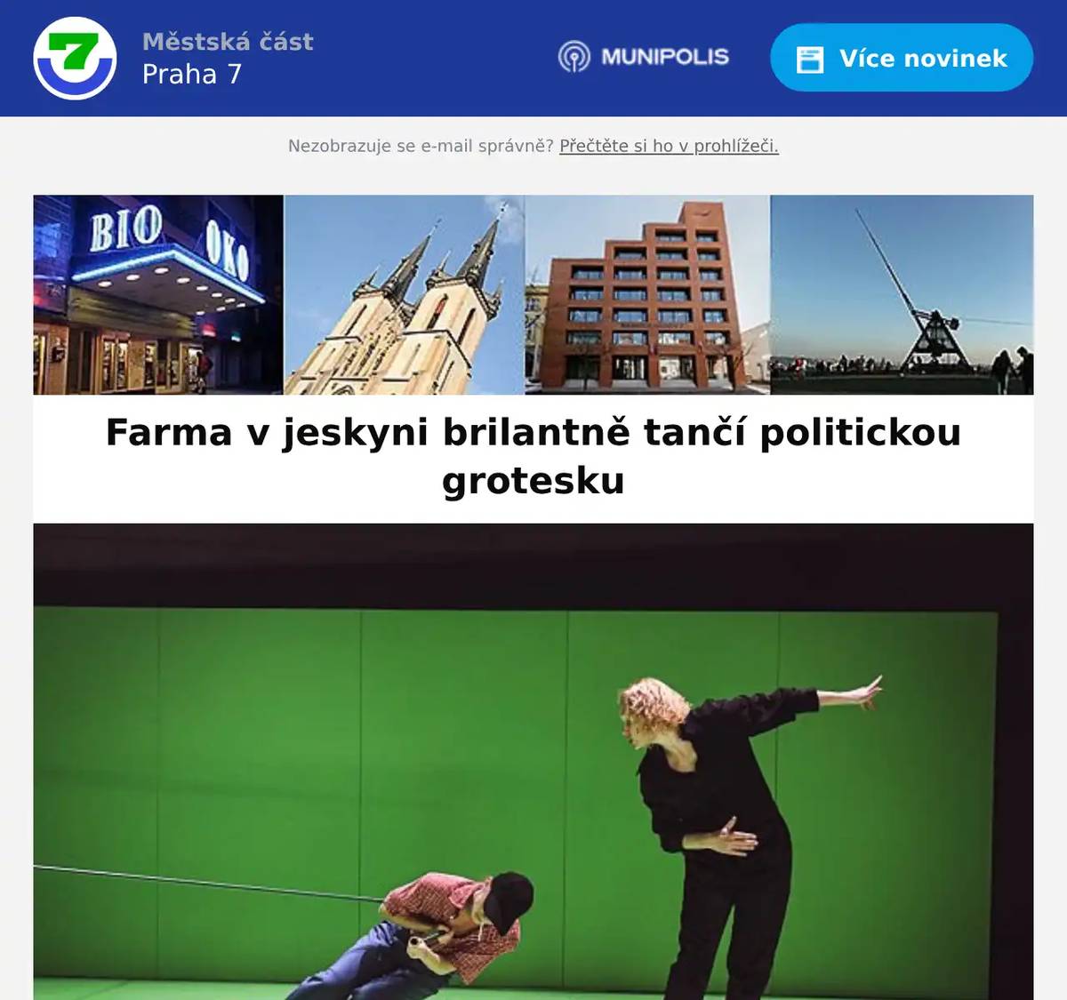 Společně se souborem Farma v jeskyni vás zvemě na pohybovou satiru Český hrdina. Rezidenční soubor Centra současného umění DOX pro seniory z Praha 7 připravil zvýhodněné vstupenky na představení. Kdy? neděle 11. ledna a pondělí 12. ledna v 19.00 hodin  Kde? DOX+ (Poupětova 3, Praha 7) vstupenky | ZDE a ZDE Cena zvýhodněné vstupenky je 150 Kč (původní 350 Kč). Získáte je při nákupu online na portálu GoOut po zadání slevového kódu FARMA. Pohyb, živá hudba, dynamika, energie, nadsázka a pár slov. Pohybová satira Český hrdina je o ženě, která se rozhodla setkávat s těmi, jimž nerozumí. Opakovaně se vydává do světa opačných hodnot, kde „to schytává“.Inscenace se volně inspiruje kauzami a odvahou novinářky Ivany Svobodové k vytvoření absurdních pohybových charakterů a situací světa, ve kterém musíme žít. Pohybová satira Český hrdina je konkrétnější než tanec a abstraktnější než činohra. Vtáhne diváky dravým pohybem a živou hudbou. Inscenace je zcela přístupná v českém i anglickém jazyce.