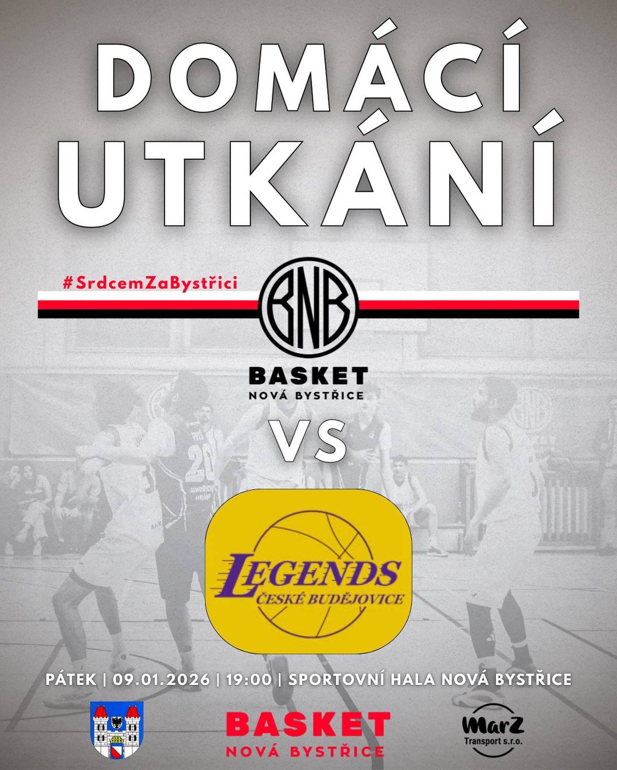 Tým Basket Nová Bystřice vyzve dnes v 19.00 hodin na domácí půdě Legends České Budějovice. Pozvánku najdete zde. Přijďte Novobystřičáky podpořit a vytvořit ve sportovní hale skvělou domácí atmosféru!