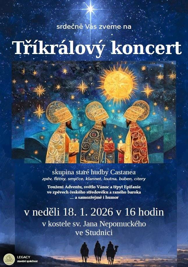 V neděli 18.1.2026 od 16 hodin v kostele sv. Jana Nepomuckého ve Studnici.