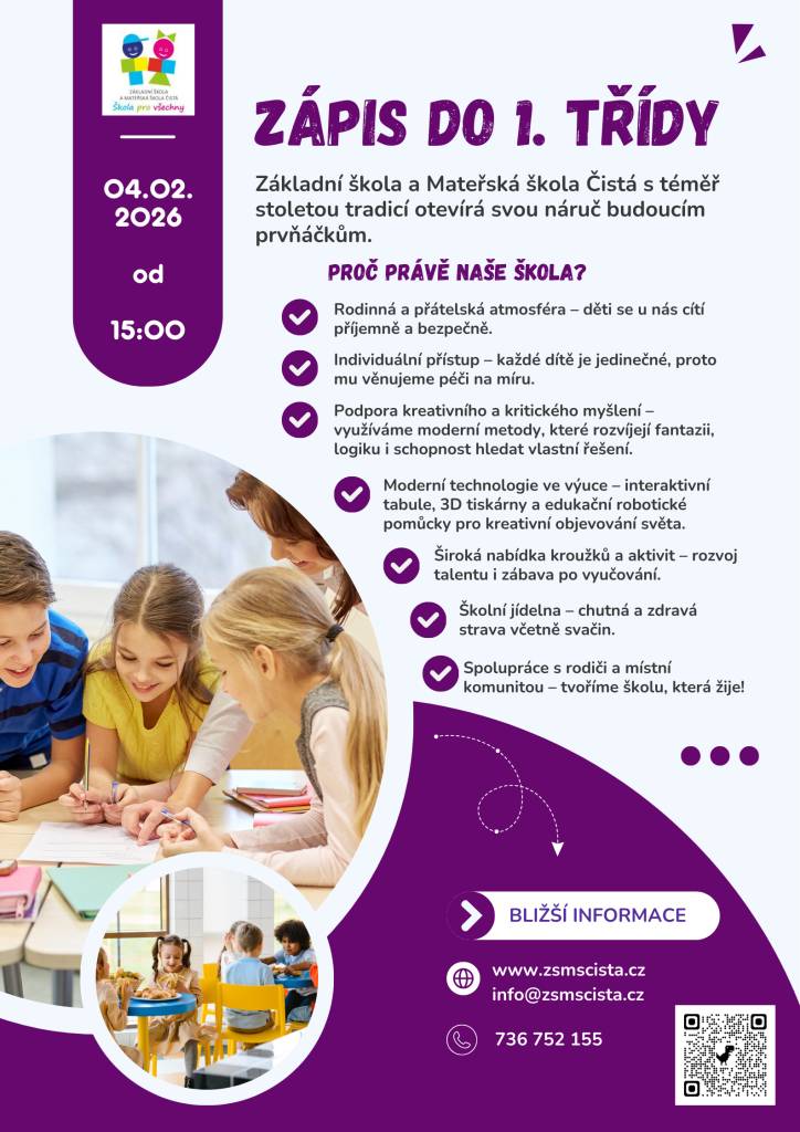 Zápis do 1. třídy v Čisté dne 4.2.2026.