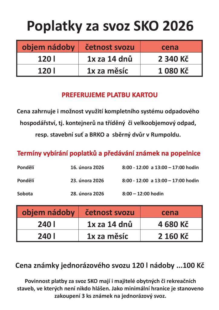 Popelnice budou na známky z roku 2025 vyváženy do konce února 2026!