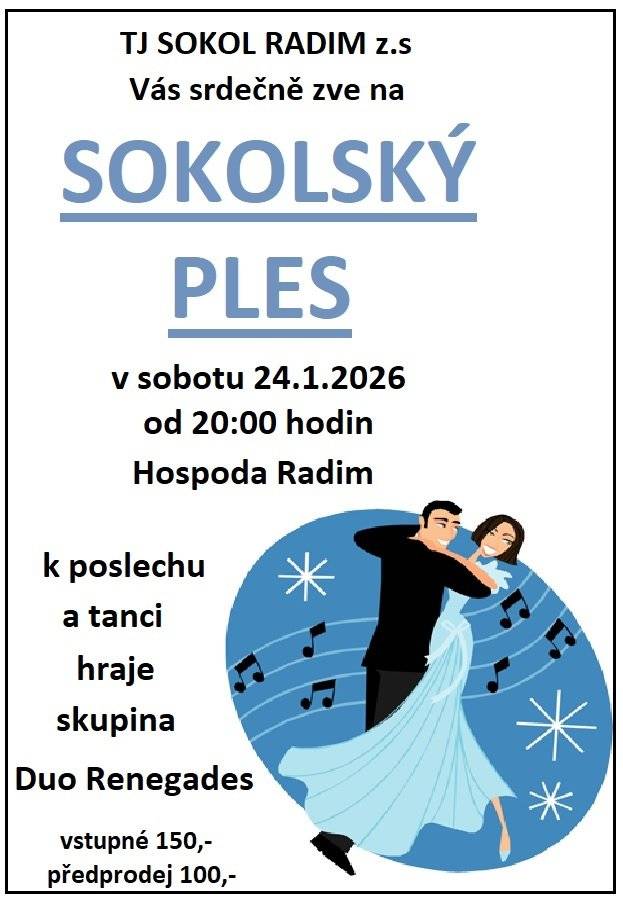 TJ Sokol Radim zve na tradiční ples.