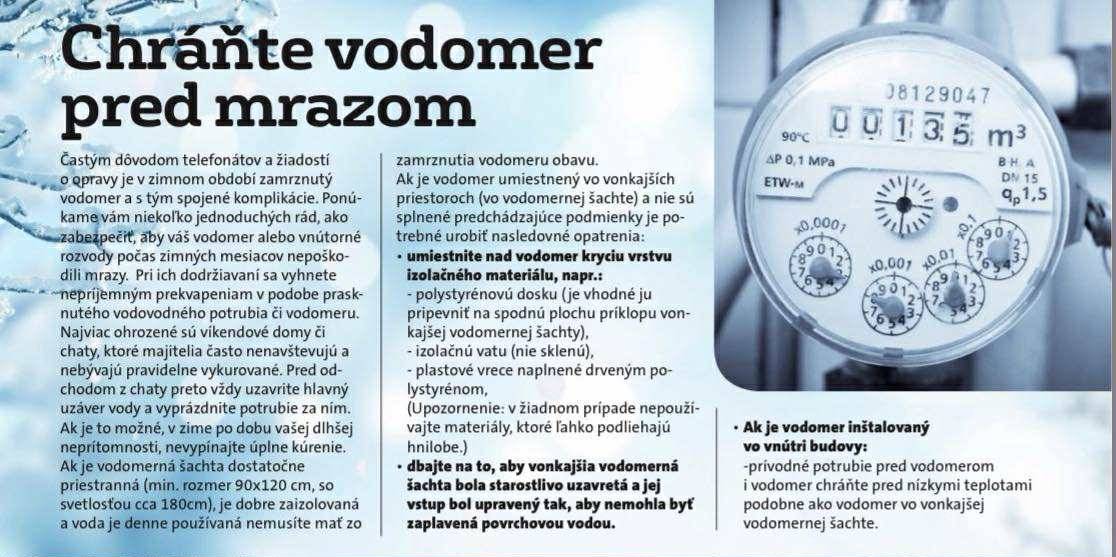 Zabezpečenie vodomerného meradla pred mrazom.