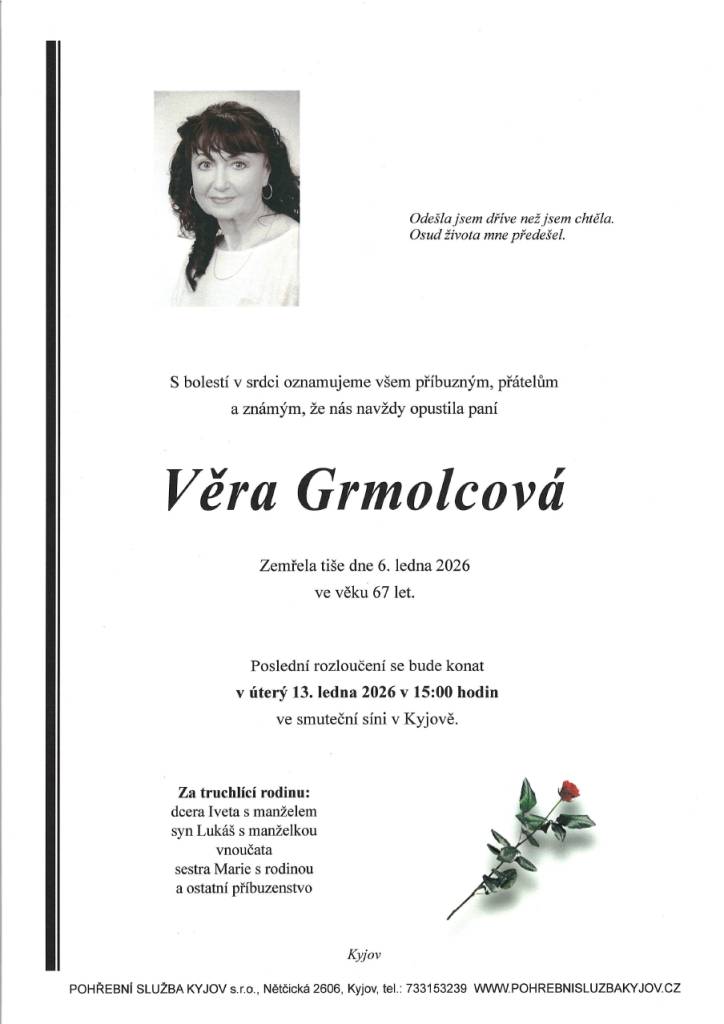 Kdy: úterý 13. ledna 2026 v 15:00 hodin  Kde: smuteční síň v Kyjově