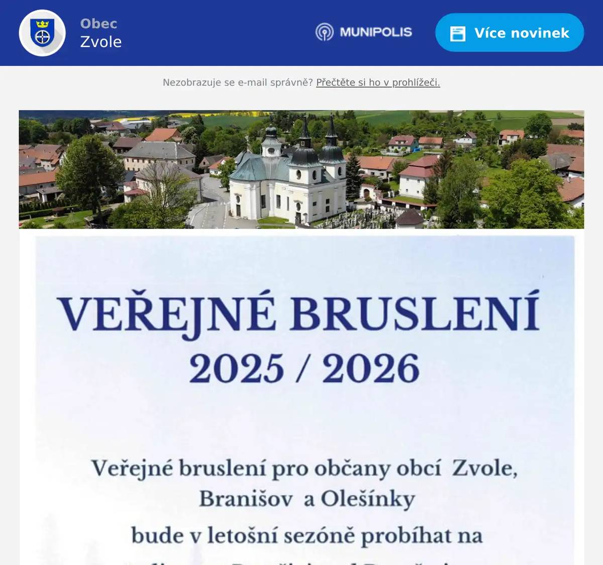Z důvodu konání mistrovských zápasů přípravky je v sobotu 7. 2. 2026 ZRUŠENO veřejné brusení pro naše občany. Děkujeme za pochopení. 