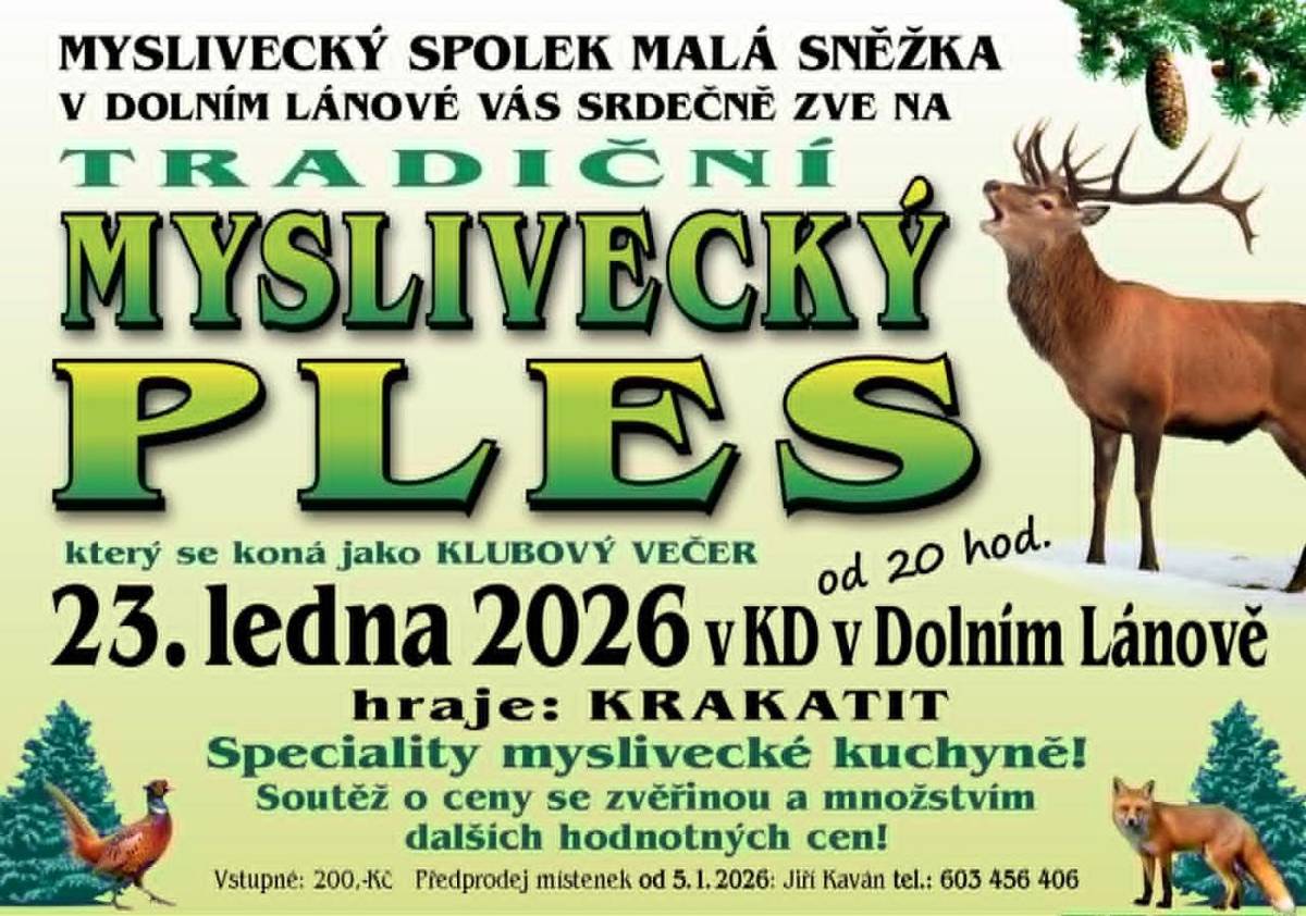 Zveme vás na tradiční kulturní akci v Dolním Lánově již 23.1.2026. Lístky je možné zajistit u p. Kavána.