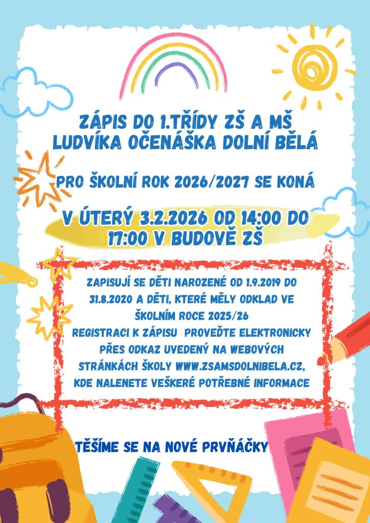 pro školní rok 2026/2027 se koná v úterý 3.2.2026 od 14:00 do 17:00 hodi