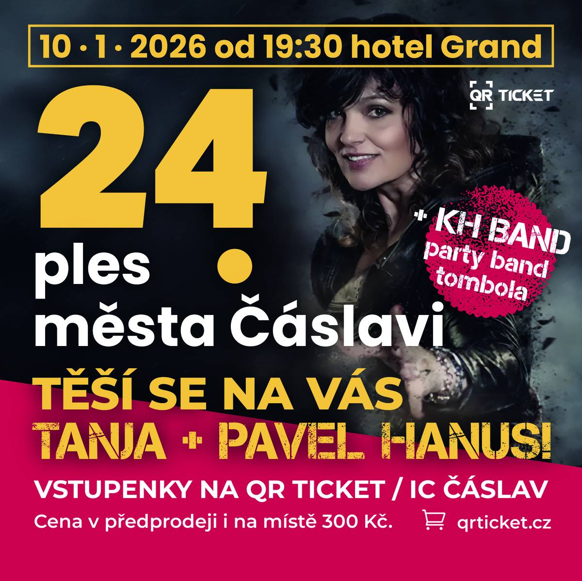 Město Čáslav si Vás dovoluje pozvat na 24. ples, který se uskuteční již tuto sobotu 10. 1. 2026 od 19:30 v sálu Hotelu Grand. Večerem Vás provede moderátor Michal Trnka. Vystoupí pro Vás žáci DDM Čásl...