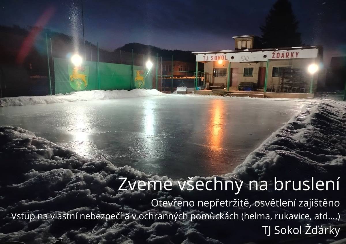 Dobrý den. TJ Sokol Žďárky vás všechny zve na bruslení ve Žďárkách ⛸️. Kde: na tenisovém kurtě Otevřeno je nepřetržitě. Osvětlení je zajištěno. Vstup na vlastní nebezpečí a v ochranných pomůckách (helma, rukavice atd.) TJ Sokol Žďárky