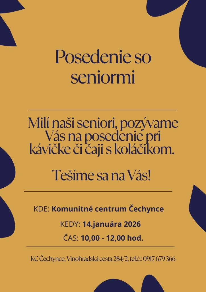 Pozývame našich seniorov na posedenie pri kávičke či čaji s koláčikom.
