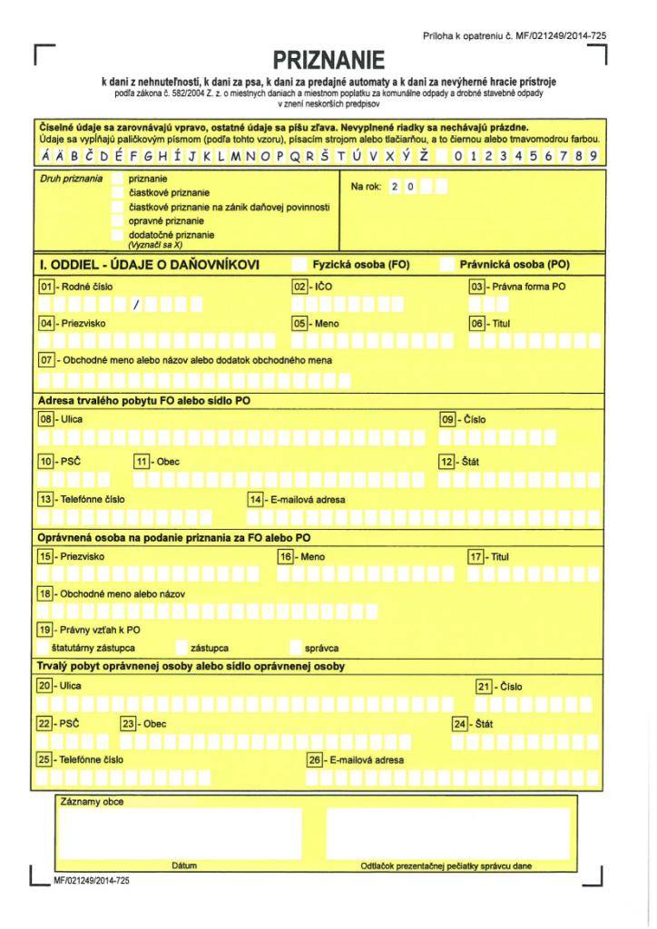 Obec Oravské Veselé pripomína občanom, že v súlade s platnou legislatívou je potrebné podať Daňové priznanie k dani z nehnuteľností v zákonom stanovenej lehote do 31. januára príslušného kalendárneho roka.  Viď príloha k vysvetleniu.