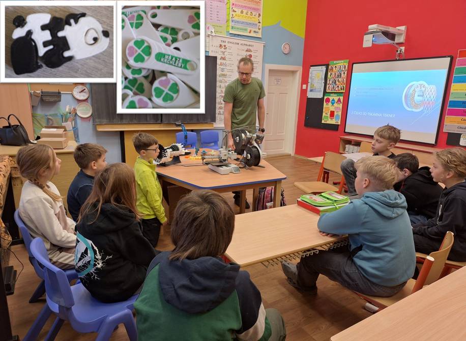 Děkujeme Ing. Drlíkovi, tatínkovi našich žáků Dalíka a Sebíka, za velmi pestrou přednášku o 3D tisku. 3D tiskárna tiskla přímo u nás ve třídě, osahali jsme si reálné výtisky, dozvěděli jsme se mnoho zajímavého včetně technických detailů a zajímavostí. Děkujeme za vytištěné dárky pro celou školu!